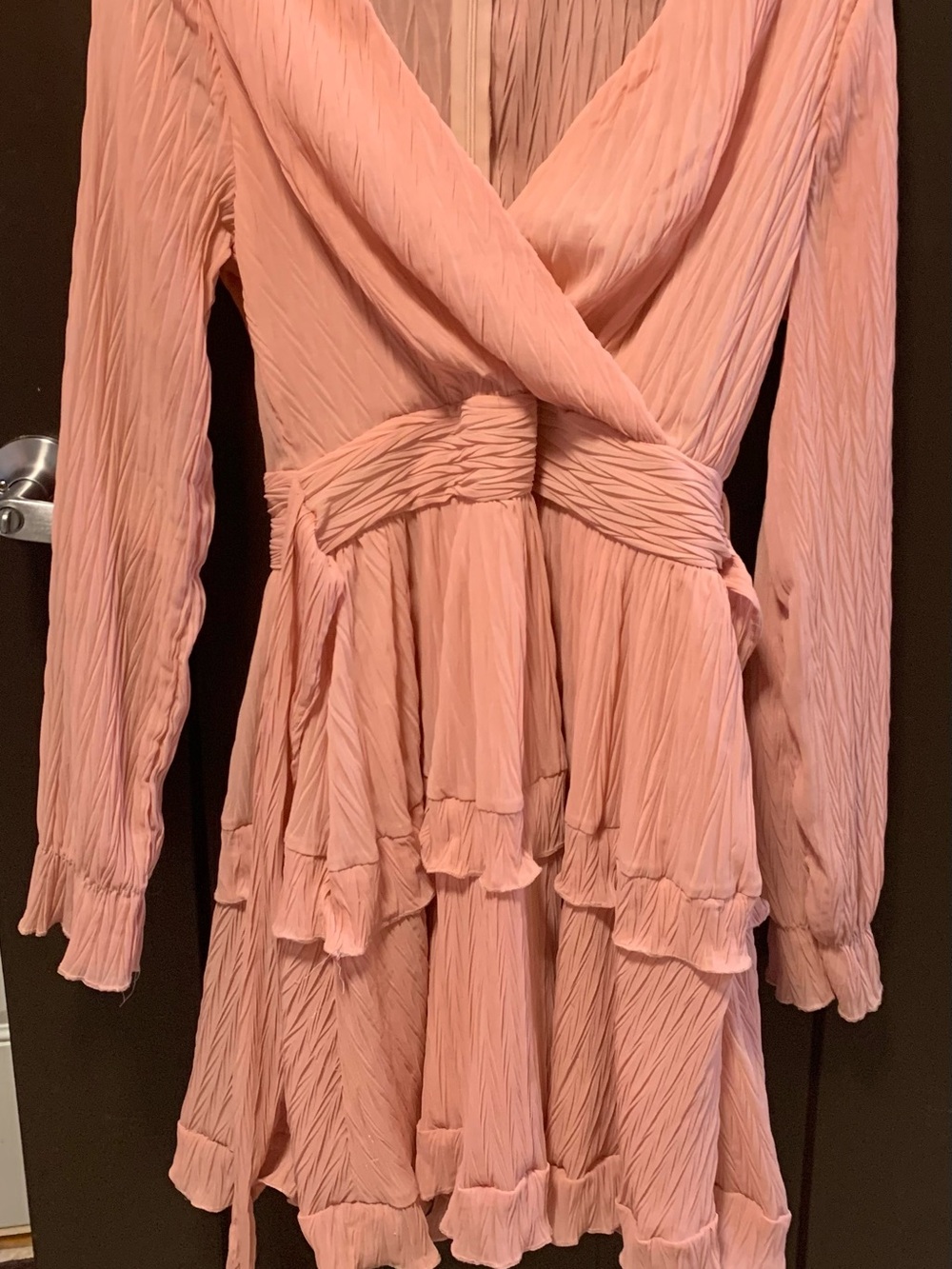 Simplee Apparel Dusty Rose Long-Sleeve Ruffle Dress